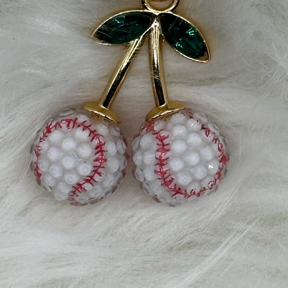 Gold Cherry Baseball Keychain - Picture 2 of 4